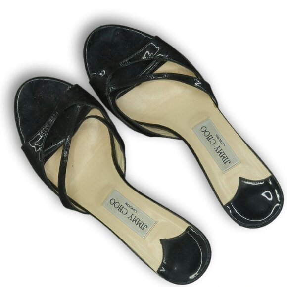 Jimmy Choo Black Patent Leather Kitten Heel Sandals – Size 37.5 - Picture 5 of 7